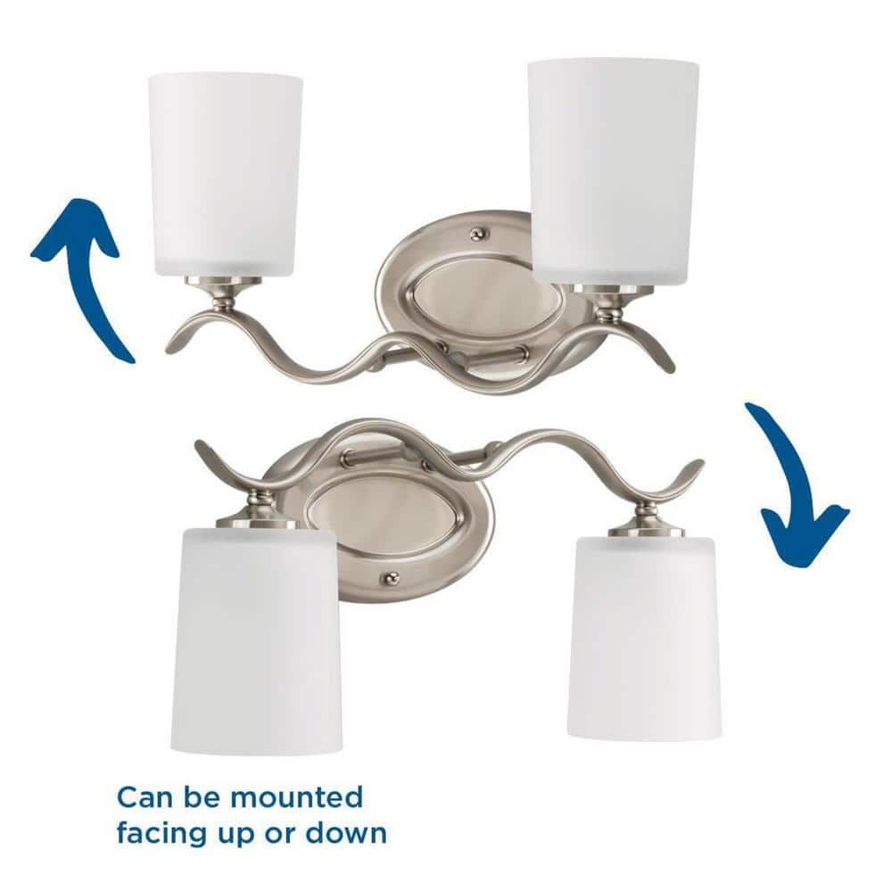 Brushed Nickel 2-Light Wall Sconce with Etched Glass Shades