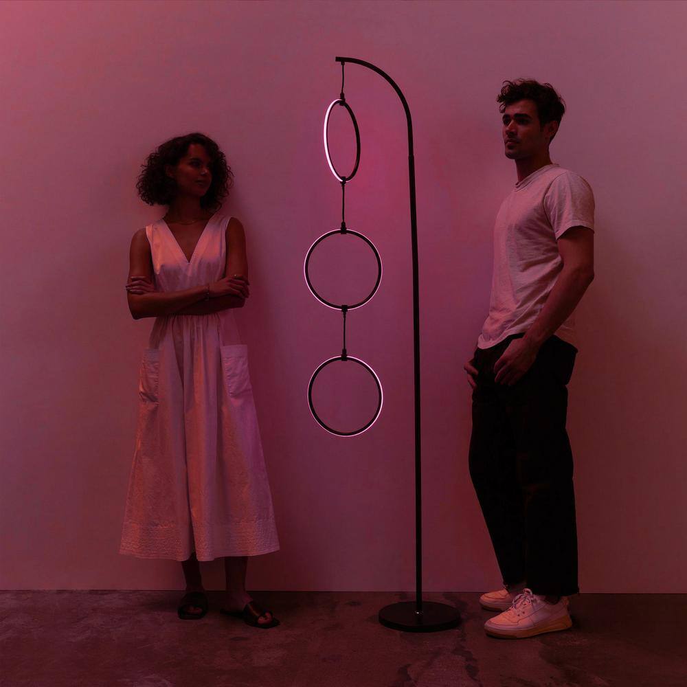 Nova 74" Black Arc LED Floor Lamp with RGB Color Changing Rings