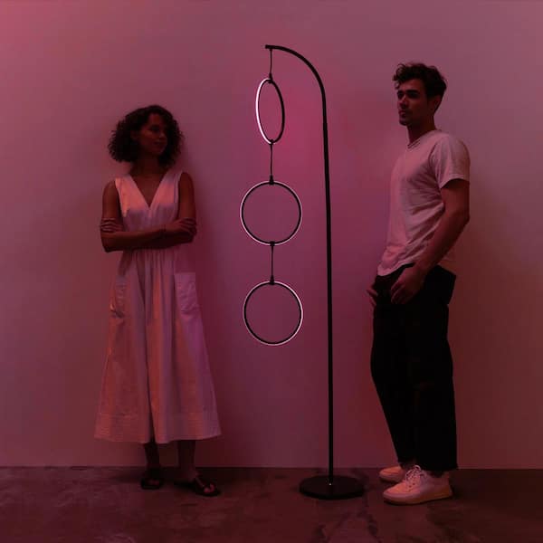 Nova 74 in. Classic Black Industrial 3-Light LED Energy Efficient Floor Lamp with Built-In Color Changing Function