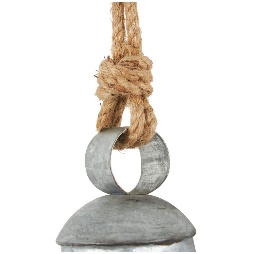 Silver Metal and Jute Hanging Cone Bells, Set of 3