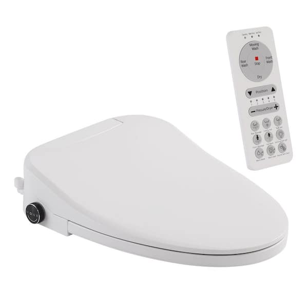 Elongated Smart Toilet Seat with Remote Control, Heated Seat, Warm Water Washing, Air Dryer in White