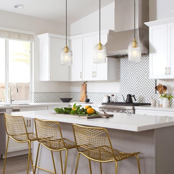 Gladys 1-Light Modern Gold Kitchen Island Lighting Cylinder Dome Pendant Light with Smoky Ribbed Glass Shade