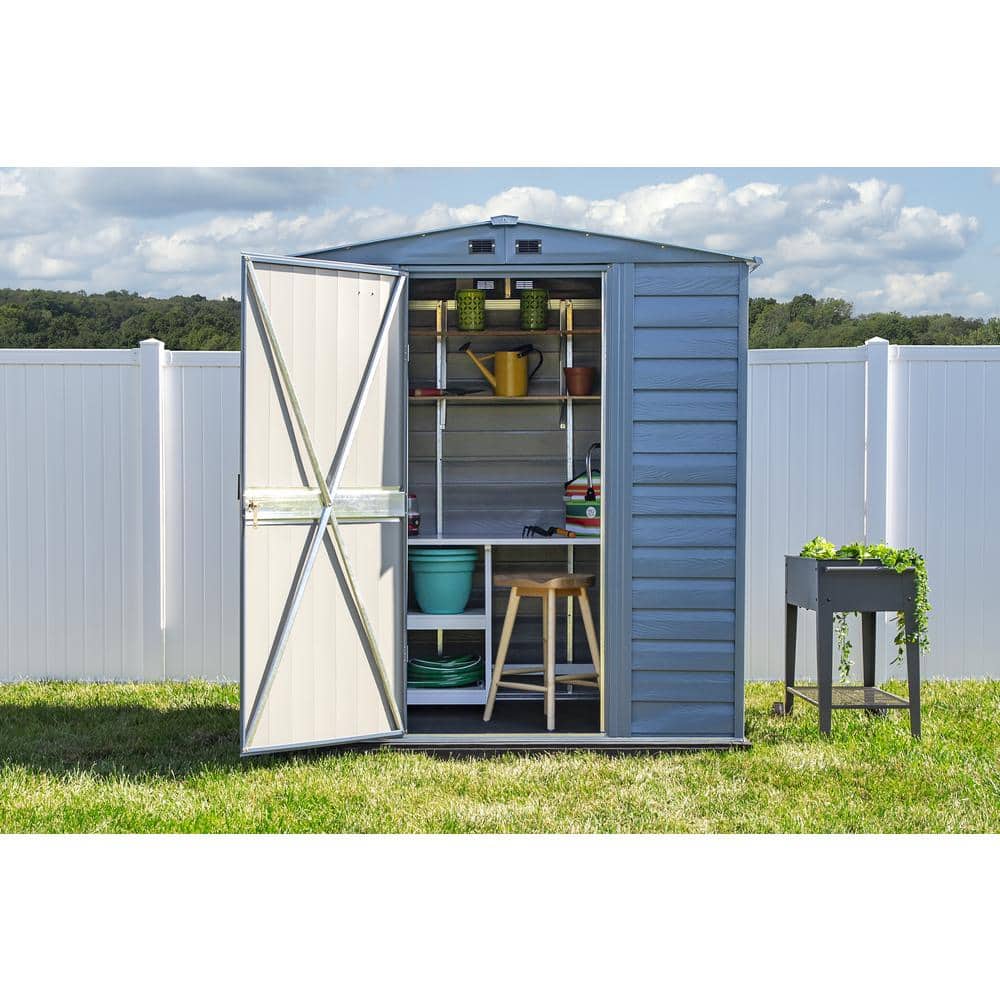 Blue Grey Galvanized Steel Peak Roof Storage Shed, 6x5