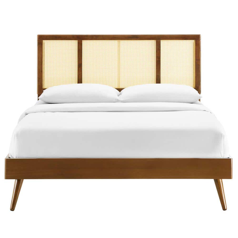 Opulent Walnut King Bed with Tufted Upholstery and Wood Frame