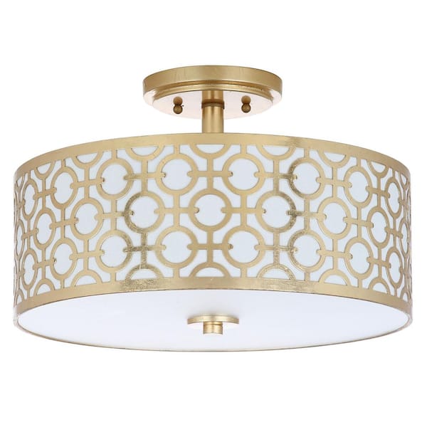 SAFAVIEH Vera Chain-Link 15.5 in. 3-Light Gold Semi-Flush Mount