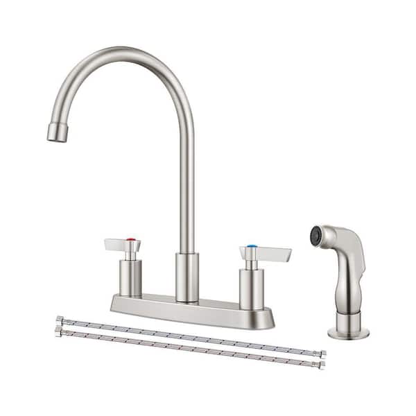 2 Handle Kitchen Vessel Sink Faucet includes kitchen faucet, side sprayer, spray hoses, supply lines Brushed Nickel