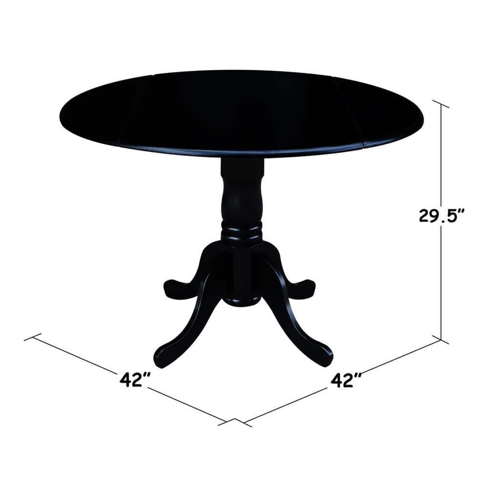 42" Black Solid Wood Round Dining Table Set with 4 Windsor Chairs
