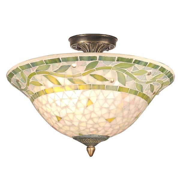 Dale Tiffany Cadena Mosaic 3-Light Antique Brass Finish Semi-Flush Mount