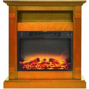 Drexel 34 in. Electric Fireplace with Enhanced Log Display and Teak Mantel