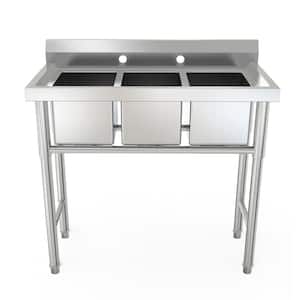 37.7 in. W and 9.44 in. Silver Built-In 3-Bowl Drop-In Workstation Stainless Steel Sink