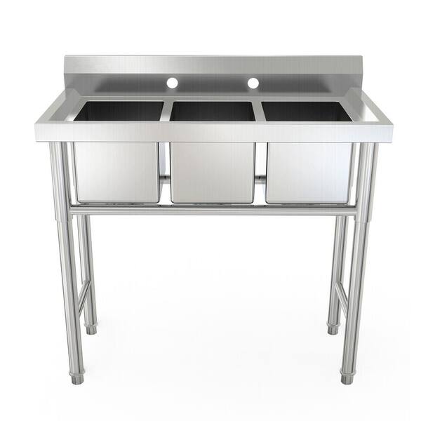 Winado 37.7 in. W and 9.44 in. Silver Built-In 3-Bowl Drop-In Workstation Stainless Steel Sink