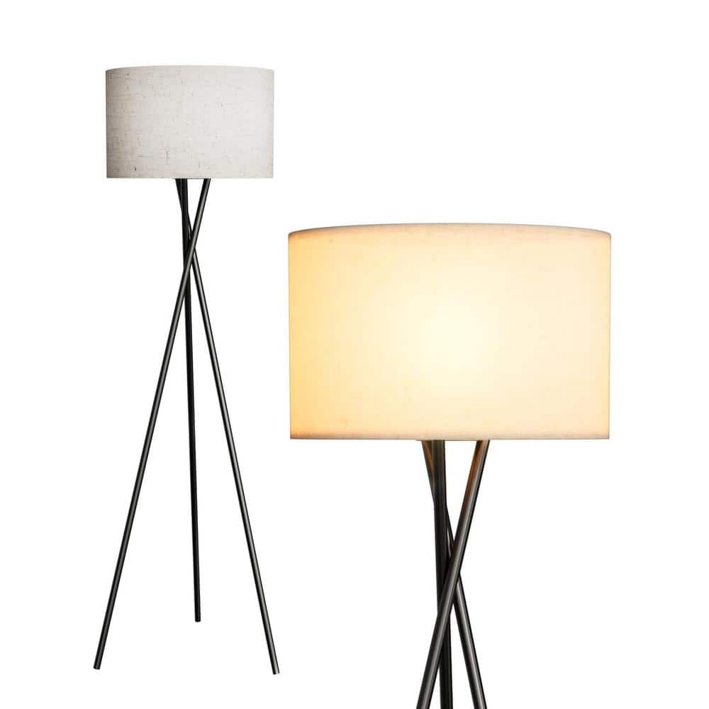 66-Inch Black Metal Tripod Floor Lamp with Burlap Shade