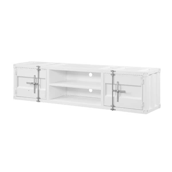 Benjara 73 in. White Metal TV Stand Fits TVs up to 65 in. with 2 Open Shelves