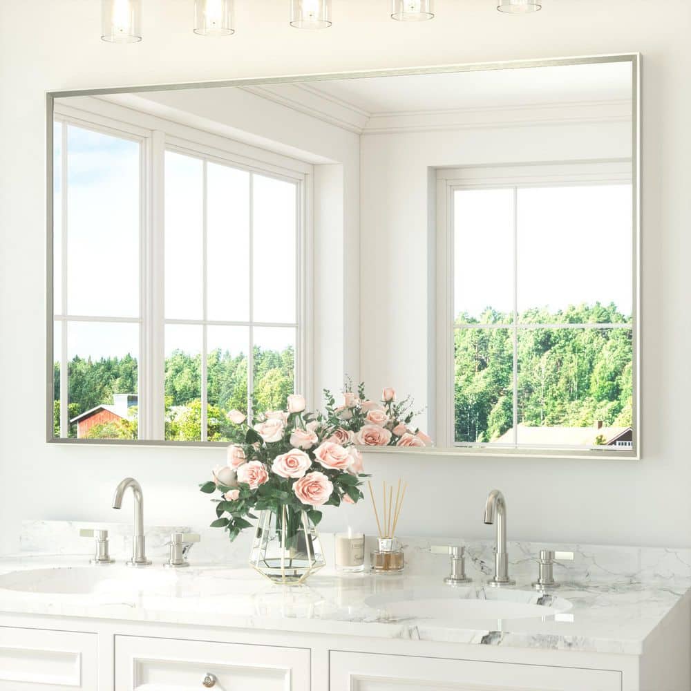 60 in. W x 36 in. H Rectangle Aluminum Framed Wall Bathroom Vanity Mirror in Brushed Nickel price history on PriceWatchPro