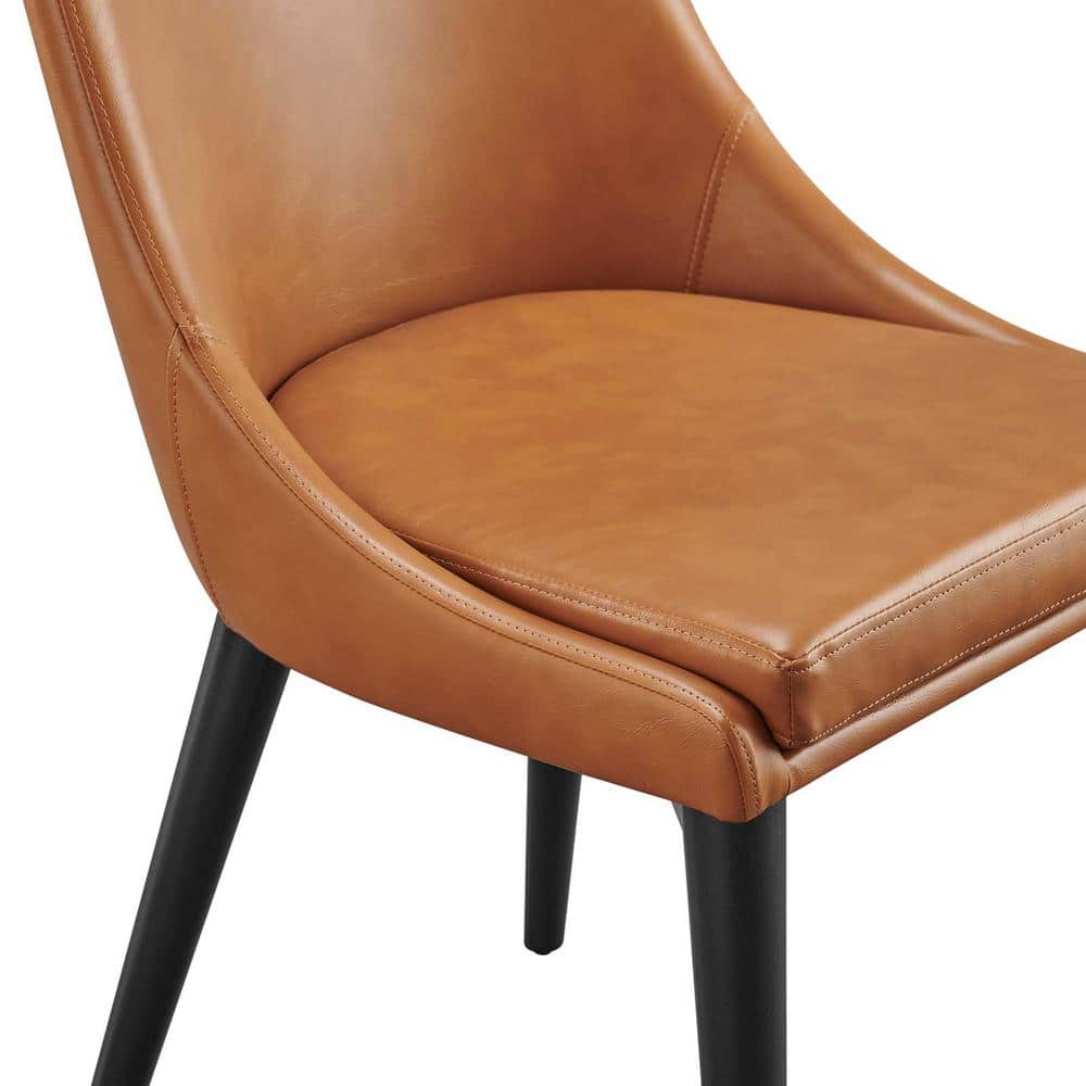 Tan Vegan Leather Upholstered Side Chair with Black Wood Legs