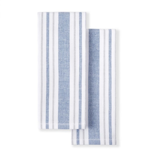 MARTHA STEWART Morris Blue Multicolor Stripe Cotton Kitchen Towel Set (Set of 2)