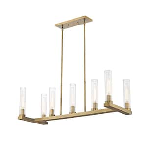 Beau 13.25 in. 7-Light Island Rubbed Brass with Clear Glass Shade