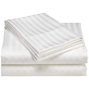 4-Piece White 1200-Thread Count 100% Egyptian Cotton Full Deep Pocket Stripe Sheet Set