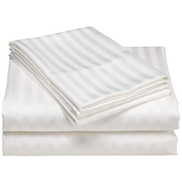 Unbranded 4-Piece White 1200-Thread Count 100% Egyptian Cotton Full Deep Pocket Stripe Sheet Set