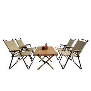 Natural Color 5-Piece Aluminum Rectangular Multi-Function Outdoor Dining Set 1 Table and 4 Folding Chairs