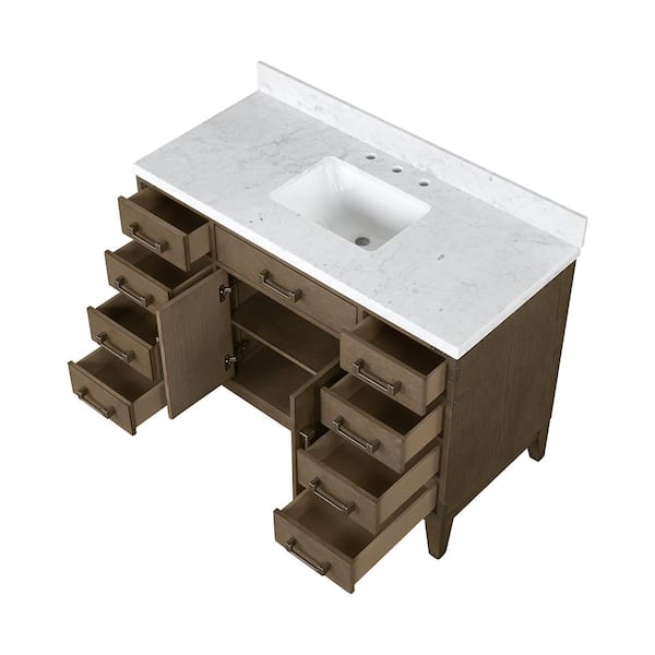 Lexora Fossa 48 in W x 22 in D Grey Oak Single Bath Vanity and Carrara Marble Top