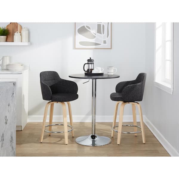 LumiSource Boyne 24 in. Dark Grey Fabric, Natural Wood and Chrome Metal Fixed-Height Counter Stool (Set of 2)