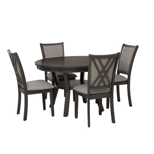 Carmen 5-Piece Round Gray Wood Top Dining Room (Set Seats 4)