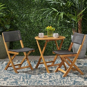 3-Piece Outdoor Wooden Bistro Set with Small Round Table, Stylish and Perfect for Patio Yard Brown