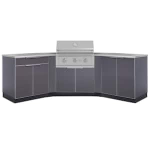 Outdoor Kitchen 122.95 in. W x 24 in. D x 48.5 in. H Aluminum 7-Piece Cabinet Set with 33 in. LP Performance Grill