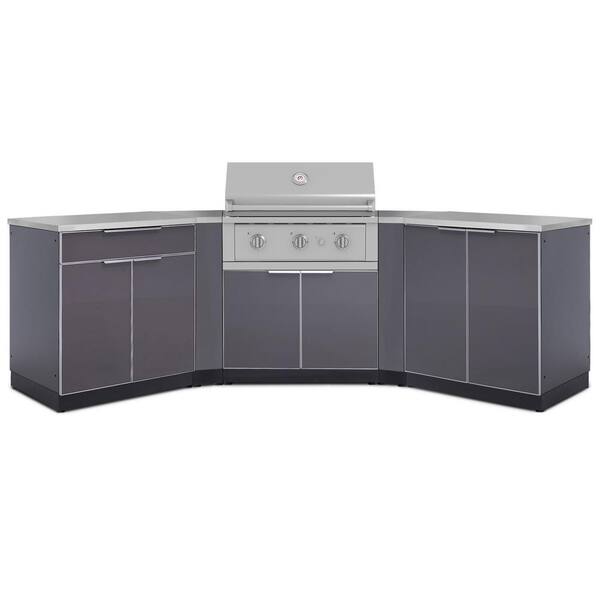 NewAge Products Outdoor Kitchen 122.95 in. W x 24 in. D x 48.5 in. H Aluminum 7-Piece Cabinet Set with 33 in. LP Performance Grill