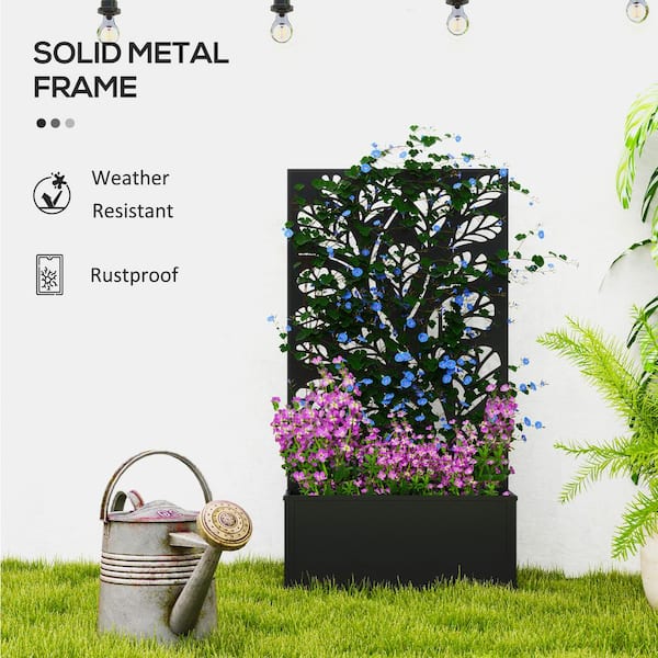 Outsunny Metal Raised Garden Bed with Trellis, Freestanding