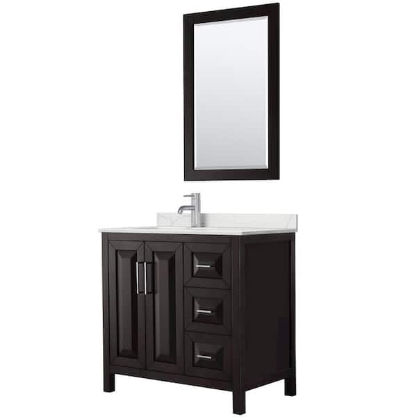Wyndham Collection Daria 36 in. W x 22 in. D x 35.75 in. H Single Bath Vanity in Dark Espresso with Giotto Quartz Top and 24 in. Mirror
