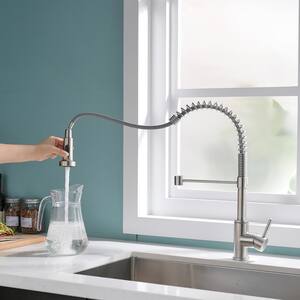 Single Handle No Sensor Pull Down Sprayer Kitchen Faucet with LED and Water Supply Hose in Brushed Nickel