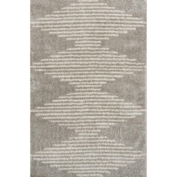 Elm Gray/Ivory 3 ft. x 5 ft. Diamond Stripe Geometric Shag Area Rug