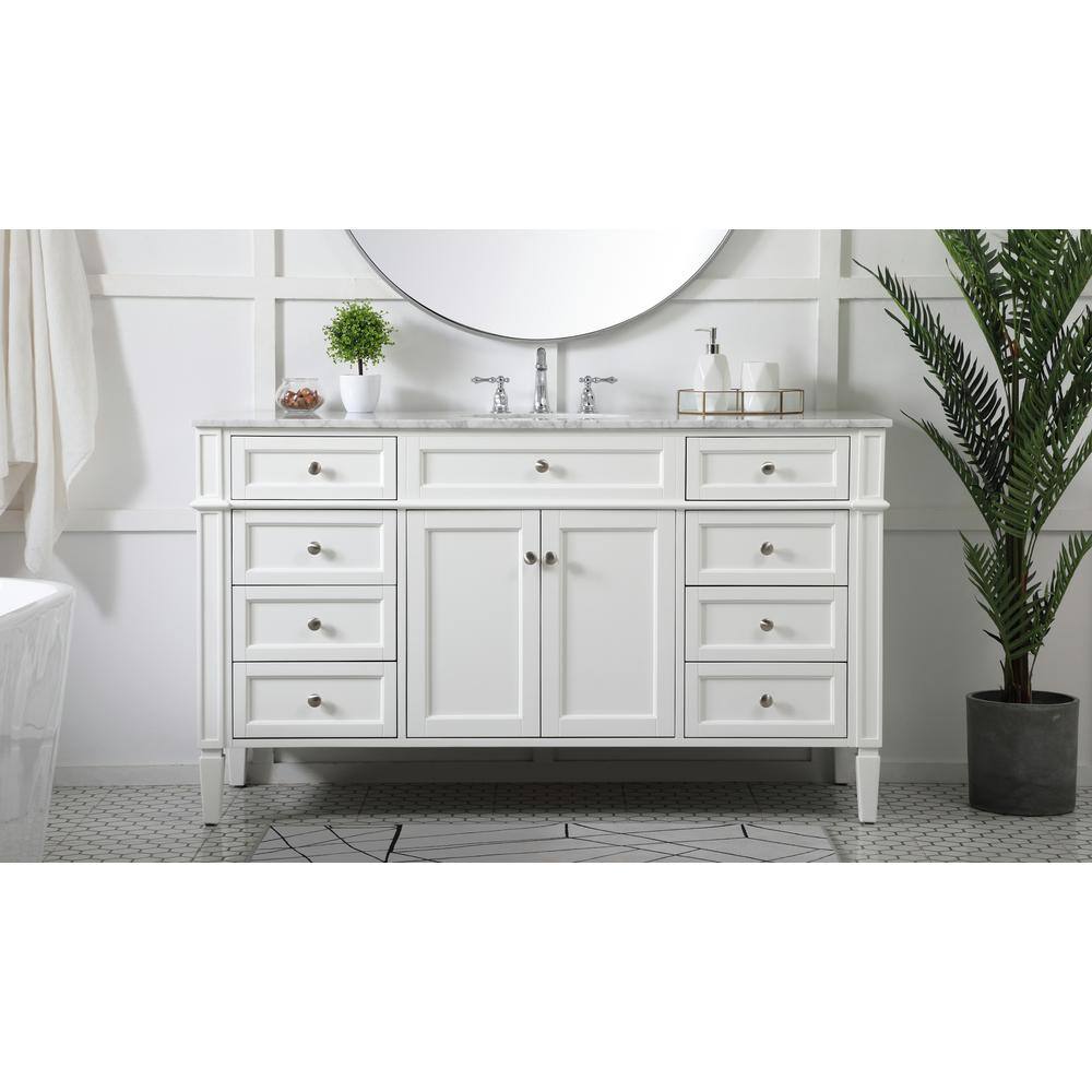 Park Avenue 60" White Marble Single Bathroom Vanity