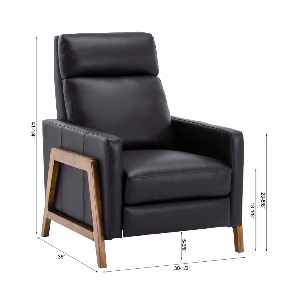 Reed Black Leather and Wood Push Back Recliner