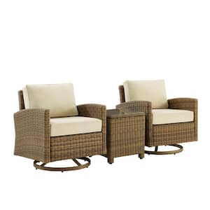 Bradenton Weathered Brown 3-Piece Wicker Patio Conversation Set with Sand Cushions