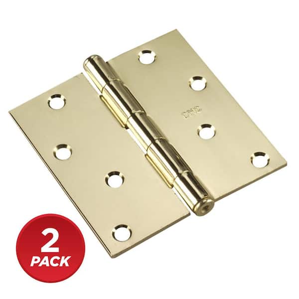 4 in. x 4 in. Brass Full Mortise Butt Hinge with Removable Pin (2-Pack)