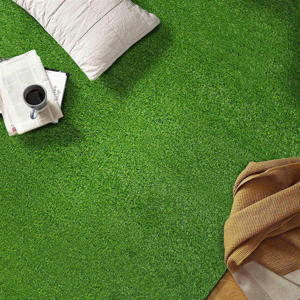 Green Synthetic Artificial Grass Indoor Outdoor Area Rug 6'6"x9'