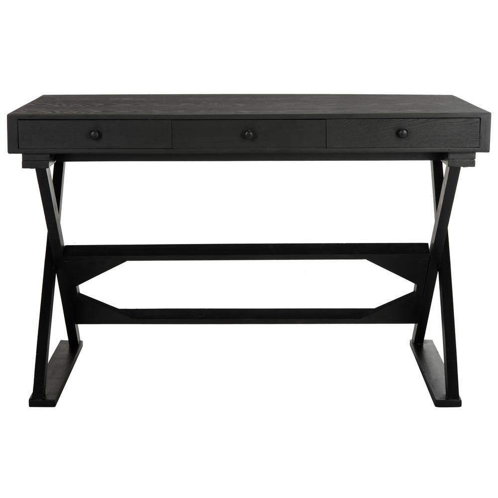 Weathered Black Transitional Wood Home Office Desk with Drawers