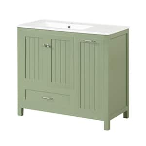 36 in. W x 18.3 in. D x 33.9 in. H Single Sink Freestanding Bath Vanity in Green with White Ceramic Top