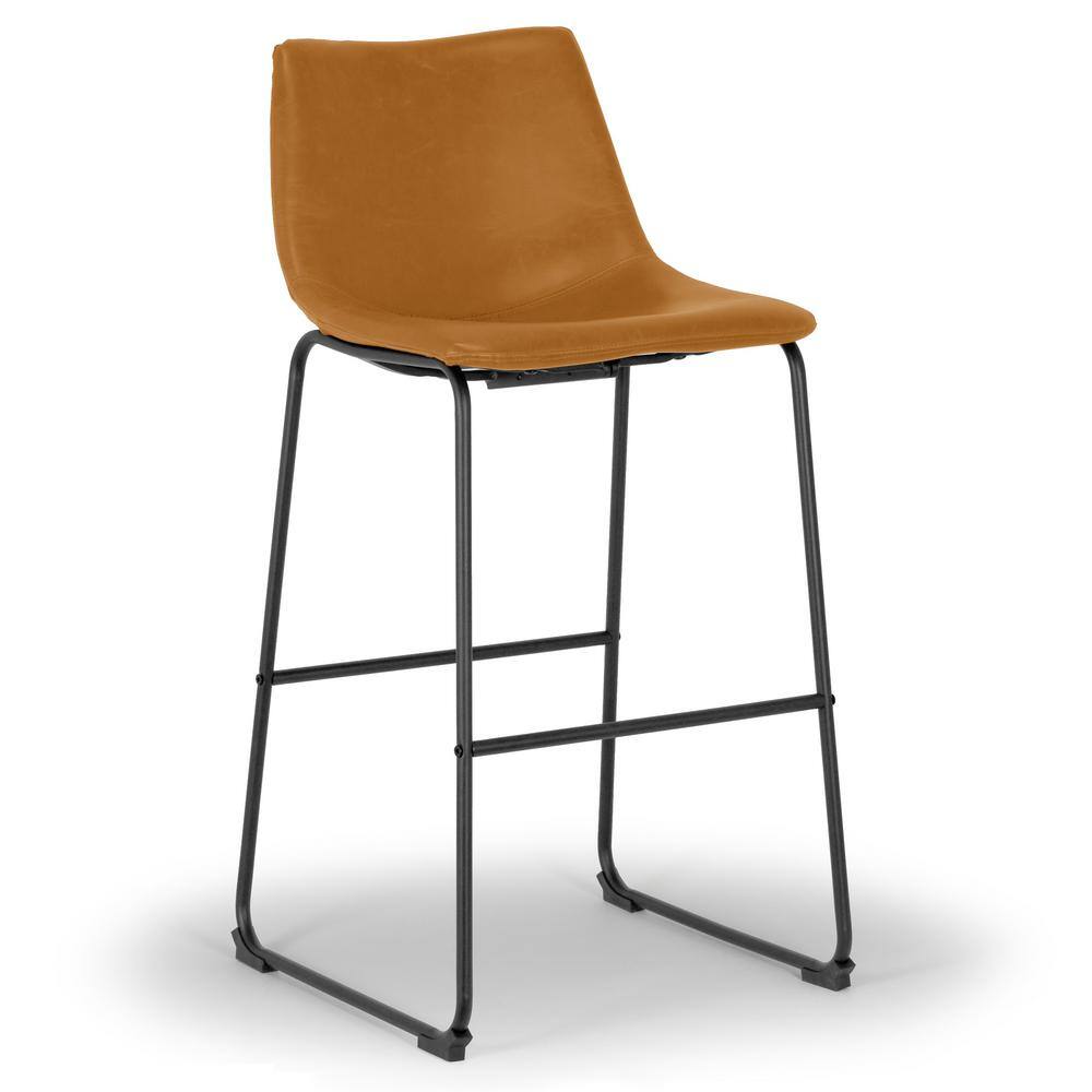 Adan 39" Brown Faux Leather and Iron Bar Stool Set