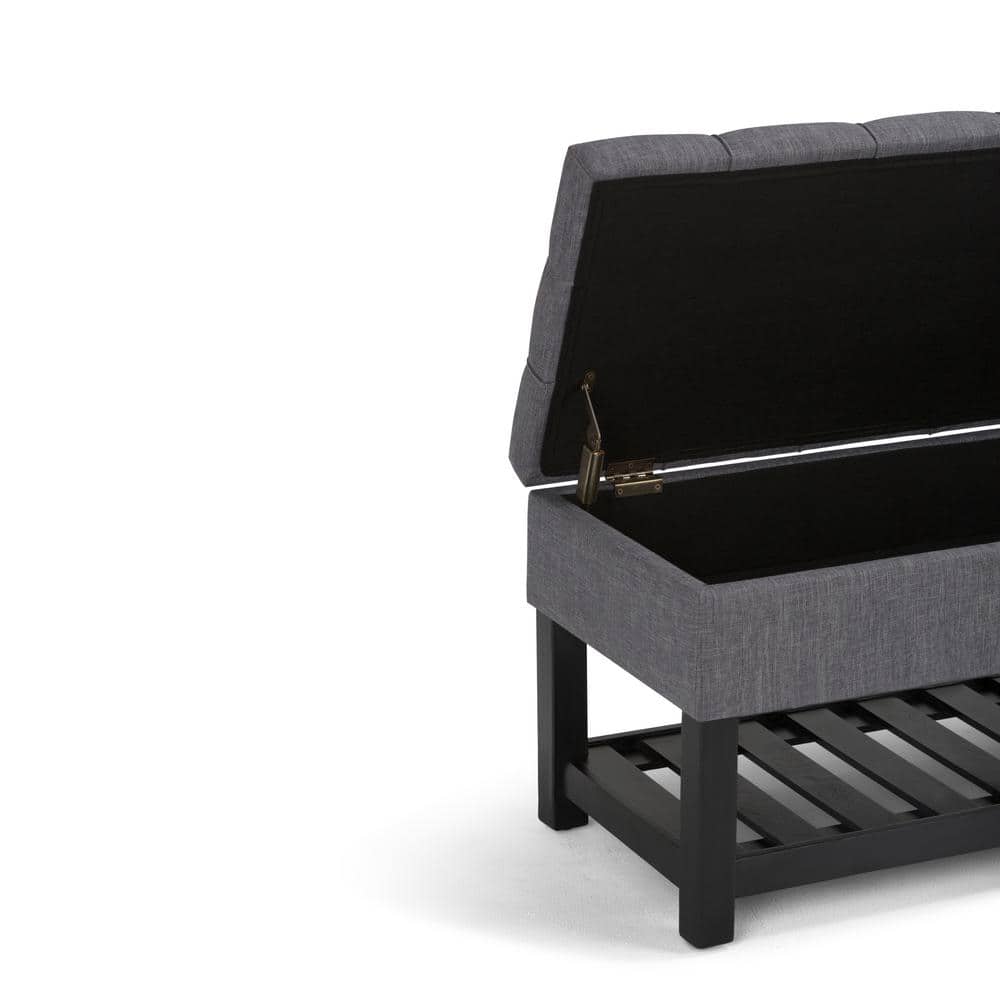 Slate Gray Tufted Wood Rectangular Ottoman Bench with Storage