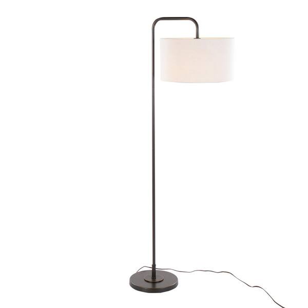 63.50 in. Oil Bronze Contemporary 1-Light Smart 1-Way (On/Off) Standard Floor Lamp for Living Room with Linen Drum Shade