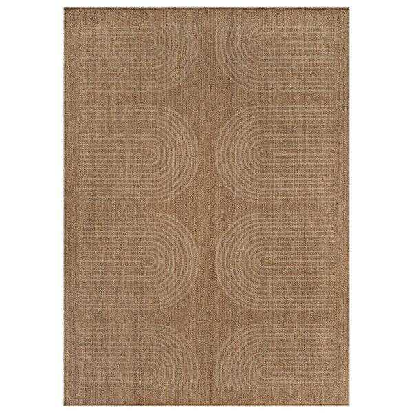 Geometric Border Sand/Natural Easy-Care Jute-Style Indoor/Outdoor Flat Woven 5 ft. x 7 ft. Sand Area Rug