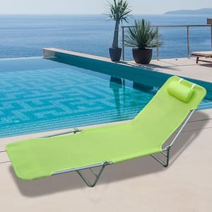 Outdoor Folding Chaise Lounge Sun Recliner Beach Patio Lightweight Chair with Sturdy Durable Frame, Green