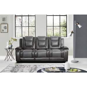 Danio 85.5in. W Straight Arm Faux Leather Rectangle Manual Reclining Sofa w/ Center Drop-Down Cup Holders in 2-tone Gray