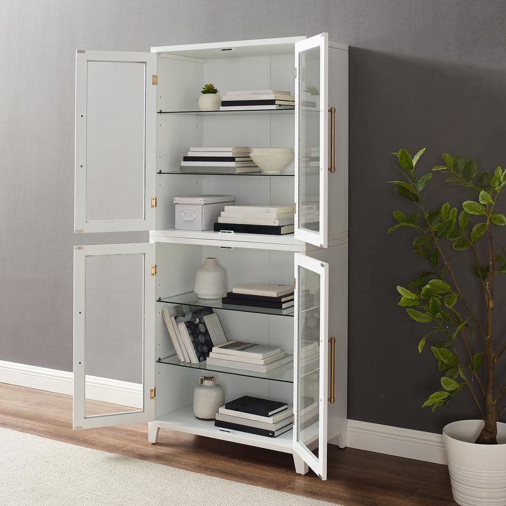 White Recessed Panel Glass Door Kitchen Pantry Cabinet
