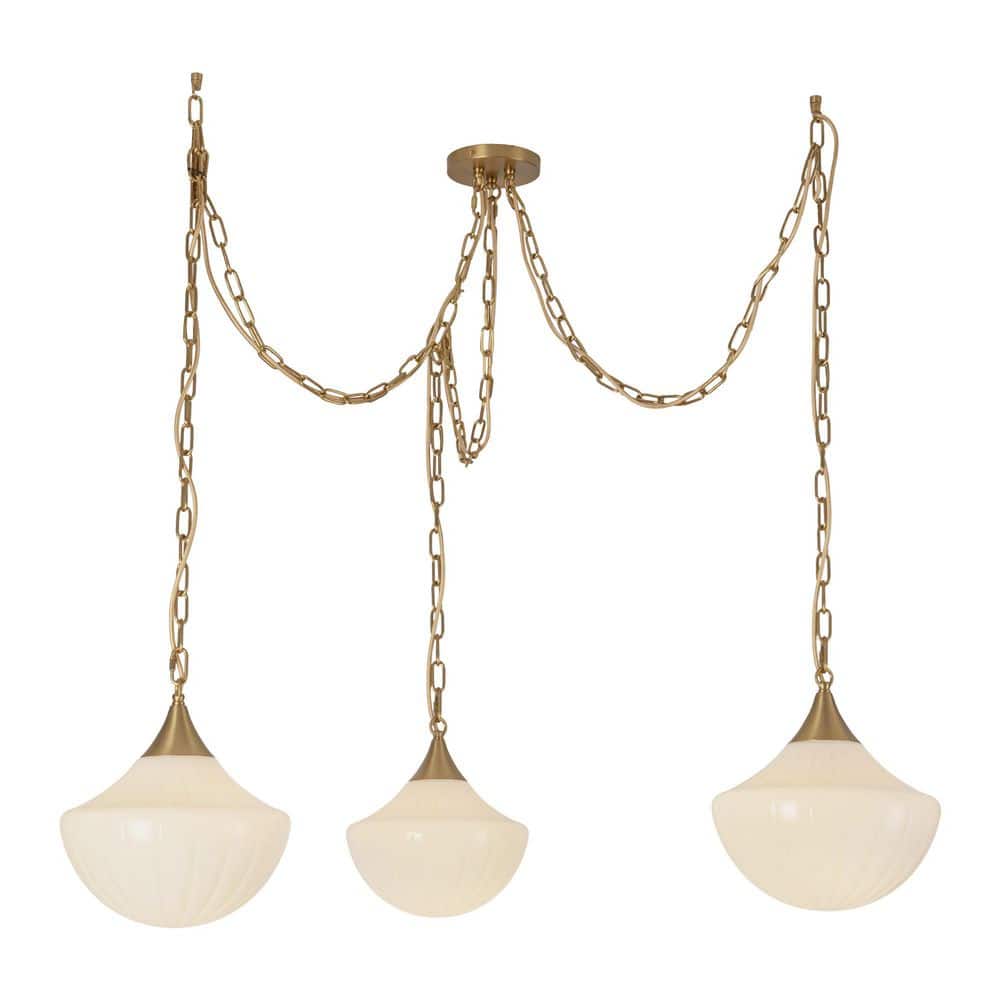 Farrah 3-Light 12-in Glass 60-Watt Brushed Gold/Glossy Ribbed Opal Glass Chandelier Light price history on PriceWatchPro