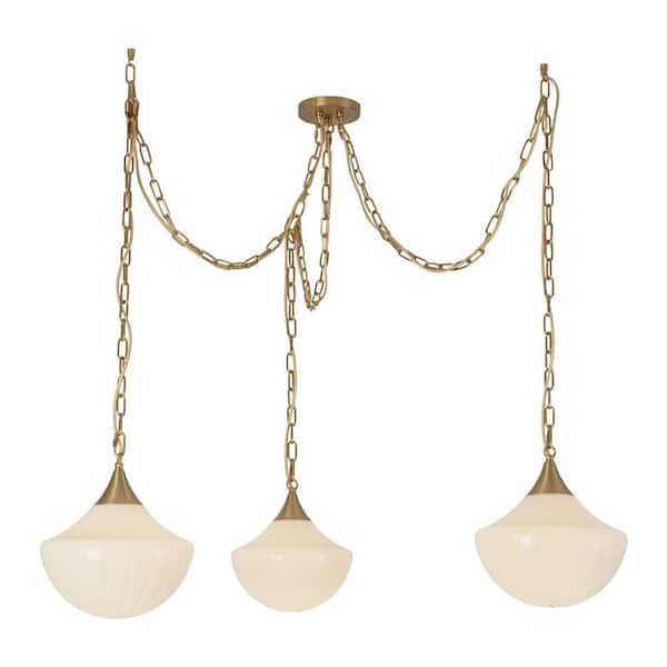 Farrah 3-Light 12-in Glass 60-Watt Brushed Gold/Glossy Ribbed Opal Glass Chandelier Light